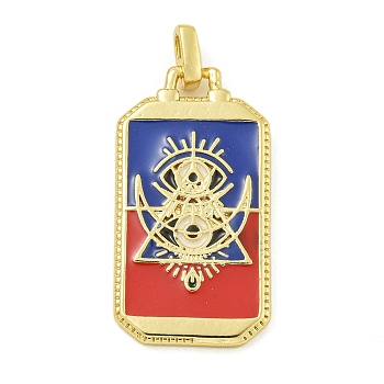 Rack Plating Brass Enamel Pendants, Long-Lasting Plated, Lead Free & Cadmium Free, Rectangle with Eye Charms, Real 18K Gold Plated, 26.5x14x2mm, Hole: 2x1.8mm