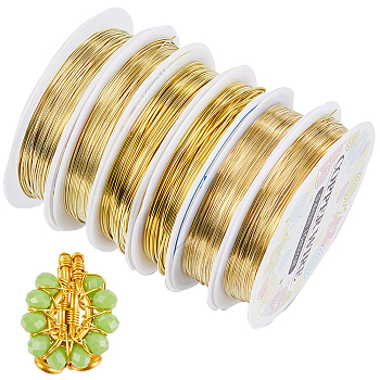 6 Rolls 6 Size Copper Jewelry Wire, Round, Gold, 18~28 Gauge, 0.3~1mm, 2.5~20m/roll, 1 roll/size