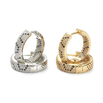 Brass Micro Pave Cubic Zirconia Huggie Hoop Earrings, Ring, Black, Mixed Color, 20x20.5x5mm, Pin: 1mm