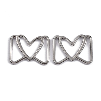 Alloy Webbing Buckle Sliders, Webbing Fasteners, Bowknot with Heart, Platinum, 13x16.5x1.5mm