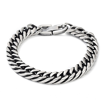 304 Stainless Steel Cuban Link Chains Bracelets for Men, Stainless Steel Color, 8-7/8 inch(22.4cm)