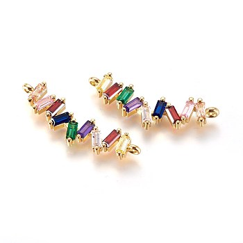 Golden Tone Brass Micro Pave Cubic Zirconia Links, Colorful, 36x11.5x4mm, Hole: 2mm
