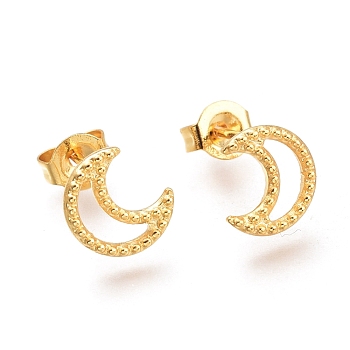 304 Stainless Steel Crescent Moon Stud Earrings, with Ear Nuts, Golden, 8.2x7.2x1.4mm, Pin: 0.7mm