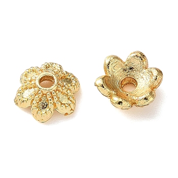 Brass Bead Caps, Flower, Cadmium Free & Lead Free, Rack Plating, Long-Lasting Plated, Real 18K Gold Plated, 6x2.5mm, Hole: 1mm