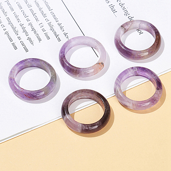 Natural Amethyst Plain Band Finger Rings, US Size 8 1/2(18.5mm), 6mm