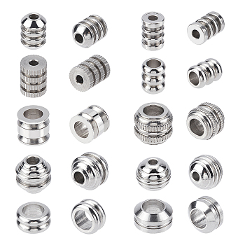 40Pcs 10 Style 304 Stainless Steel Beads, Groove, Stainless Steel Color, 4pcs/style