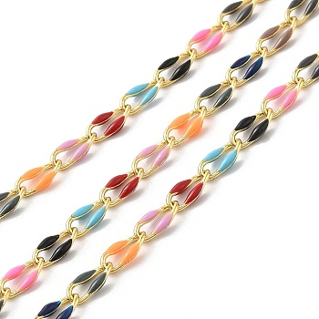 Brass Enamel Curb Chains, Soldered, with Spools, Real 18K Gold Plated, Mixed Color, 7x3x1.7mm