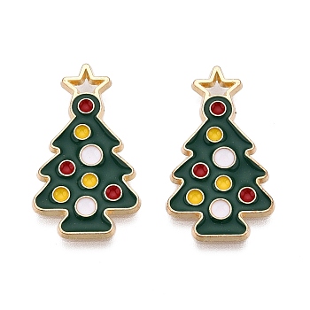 Rack Plating Alloy Enamel Pendants, Cadmium Free & Nickel Free & Lead Free, Christmas Tree, Dark Green, 24x13x1.5mm, Hole: 2mm