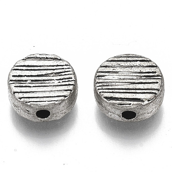 Tibetan Style Alloy Beads, Cadmium Free & Lead Free, Flat Round, Textured, Antique Silver, 11x4mm, Hole: 2mm, about 490pcs/1000g