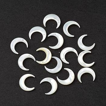 Natural White Shell Beads, Moon, Seashell Color, 15x13x3mm, Hole: 0.8mm