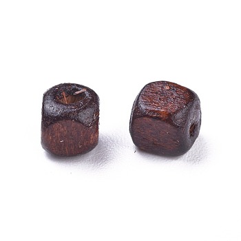 Dyed Natural Wood Beads, Cube, Nice for Children's Day Necklace Making, Lead Free, Coconut Brown, 5mm, Hole: 1.5mm, about 18600pcs/1000g