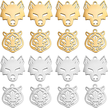 BENECREAT 16Pcs 4 Style 201 Stainless Steel Pendants, Laser Cut, Golden & Stainless Steel Color, 16x15x1mm and 15x13x1mm, Hole: 1.4mm, 4pcs/style