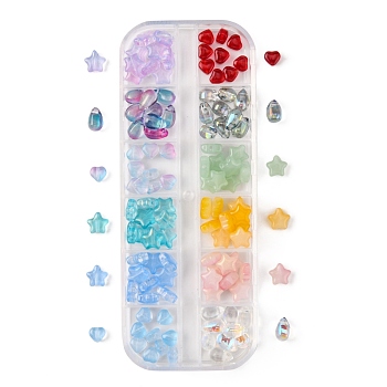 120Pcs 12 Style Imitation Jade Glass Beads, Star & Heart & Teardrop, Mixed Color, 6~9x6~8.5x4~6mm, Hole: 0.7~1mm, 10pcs/style