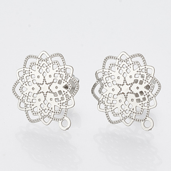 304 Stainless Steel Stud Earring Findings, with Loop, Flower, Stainless Steel Color, 17x14.5mm, Hole: 1mm, pin: 0.7mm