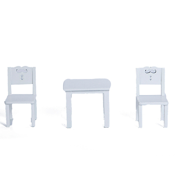 Miniature Wooden Table Chair Educational Furniture Model, for Dollhouse Accessories Pretending Prop Decorations, White, 35x38x67mm, 57x50x50mm, 3pcs/set
