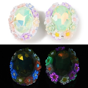 Luminous Polymer Clay Glass Rhinestone Beads, with Acrylic, Oval, Pale Green, 25.5~26x21.5~22x17mm, Hole: 2mm