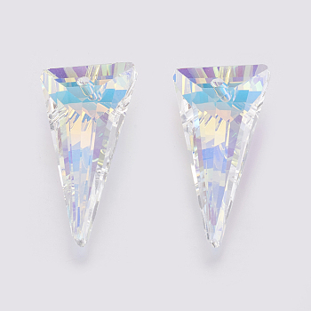 K9 Glass Rhinestone Pendants, Imitation Austrian Crystal, Faceted, Triangle, Crystal AB, 28x14x7~7.5mm, Hole: 1.6mm