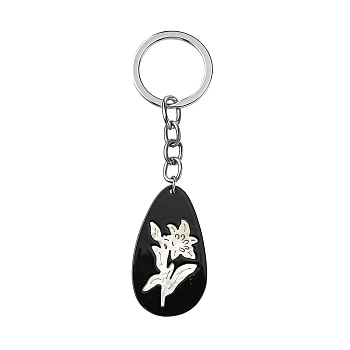 Acrylic & Shell Keychains, with Alloy Split Key Rings, Oval, 9.9cm, Pendant: 45mm