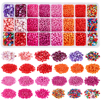 Baking Paint Glass Seed Beads, with Dyed Freshwater Shell Chip Beads, Mixed Color, 21.8x11x3cm