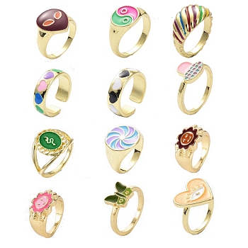 Mixed Style Alloy Enamel Finger Rings for Women, Light Gold, Mixed Color, 2~16.5mm, Inner Diameter: US Size 6~8 (17.1~18.5mm)