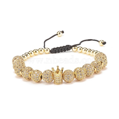 4Pcs 4 Color Cubic Zirconia Round & Crown Braided Bead Bracelet with Synthetic Hematite(BJEW-JB08049)-4