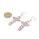 Natural Gemstone Braided Hollow Out Cross Dangle Earrings(EJEW-JE05138)-3