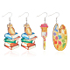 2 Pair 2 Style Book & Brush & Palette Single Face Printed Wood Dangle Earrings(EJEW-AN0002-74)-1