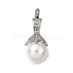 304 Stainless Steel & ABS Plastic Pearl Memorial Pendants, Ashes Holder, Round Charm, with Rhinestone, Stainless Steel Color, 34.5x15mm, Hole: 5mm(PL-CBA387B-01P)