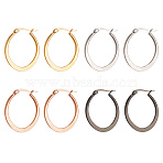 4 Pairs 4 Colors Stainless Steel Hoop Earrings, Oval, Mixed Color, 33.5x2x21mm, 1 pair/color(EJEW-LP0001-46)
