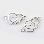 Alloy Rhinestone Links connectors, Double Heart, Silver Color Plated, 12.5x25x2.5mm, Hole: 1.5mm(ALRI-Q065-23S)