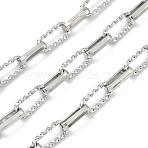 Handmade 304 Stainless Steel Twist Rectangle Box Chains, Unwelded, with Spool, Stainless Steel Color, 17x7.5x2mm and 15x6.5x3.5mm(STAS-F341-06P)