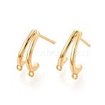 Brass Stud Earring Findings,  Nickel Free, Long-Lasting Plated, Real 18K Gold Plated, 14.5~15x6.5~8mm, Hole: 0.8mm, Pin: 0.8mm(X1-KK-N263-28G)