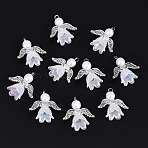 10Pcs Acrylic & Imitation Pearl Flower Angel Pendants, with Alloy Wings and Brass Findings, Antique Silver & Platinum, WhiteSmoke, 20mm, Hole: 2.2mm, 10pcs/set(PALLOY-YW00055-06)