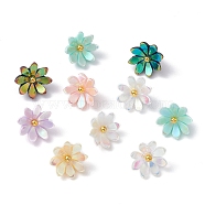 Opaque Resin Pendants, AB Color Flower Charms with Golden Plated Barss Loops, Mixed Color, 6x8x9mm, Hole: 2mm(PALLOY-JF02214)