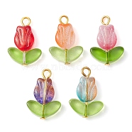 Handmade Lampwork Pendants, with Golden Tone Iron Loops, Tulip Charm, Mixed Color, 21.5x14x4.5mm, Hole: 2.5mm(PALLOY-JF02426)