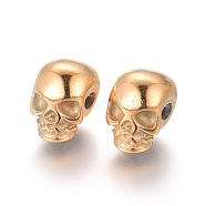 304 Stainless Steel Beads, Ion Plating (IP), Skull, Golden, 11x8x10mm, Hole: 2.5mm(STAS-G204-46G)