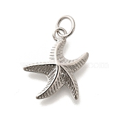 Brass Pendants, with Jump Ring, Long-Lasting Plated, Lead Free & Cadmium Free, Starfish Charms, Platinum, 15.5x14.5x3.5mm, Hole: 3.5mm(KK-L225-005G-02)