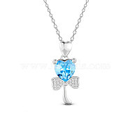 SHEGRACE 925 Sterling Silver Pendant Necklace, Austrian Crystal, with Micro Pave AAA Cubic Zirconia, Flower, Deep Sky Blue, 17.71 inch(X-JN598A)