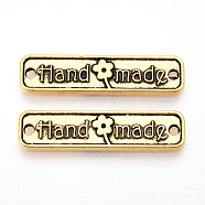 Alloy Connector Charms, Rectangle with Word Handmade, Antique Golden, 25.5x6x1.5mm, Hole: 1.4mm(FIND-WH0049-52F)