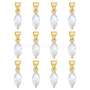 12PCS Brass Cubic Zirconia Charms, Cadmium Free & Lead Free, Real 18K Gold Plated, Long-Lasting Plated, Leaf Charm, Clear, 13.5x6x4mm, Hole: 5x3mm(KK-BC0012-84)
