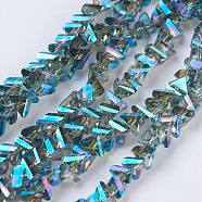 Electroplate Glass Beads Strands, Full Rainbow Plated, Faceted, Triangle, Dark Cyan, 4.5x5x6mm, Hole: 1mm, about 100pcs/strand, 13.7 inch(35cm)(EGLA-J146-6mm-FR01)
