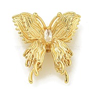 Rack Plating Brass Micro Pave Cubic Zirconia Beads, Long-Lasting Plated, Lead Free & Cadmium Free, Butterfly, Real 18K Gold Plated, 23x22.5x9.5mm, Hole: 2.5mm(KK-K386-20G)