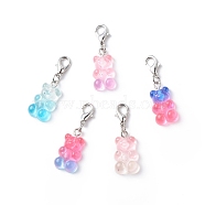 Transparent Gradient Color Resin Bear Pendant Decorations, Lobster Clasp Charms, Clip-on Charms, for Keychain, Purse, Backpack Ornament, Stitch Marker, Mixed Color, 34mm(HJEW-JM00768)