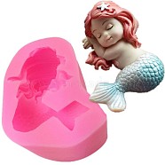 Food Grade Silicone Statue Molds, Fondant Molds, for DIY Cake Decoration, Chocolate, Candy, Portrait Sculpture UV Resin & Epoxy Resin Jewelry Making, Mermaid, Pearl Pink, 88x68x41mm(DIY-K009-07B)