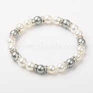 Shell Pearl Bracelets, Beaded Bracelets for Women, Stretchy Bracelets, with Middle East Rhinestones, Light Grey, 55mm(BJEW-JB01253-04)