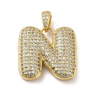 Brass Micro Pave Cubic Zirconia Pendants, Cadmium Free & Lead Free, Long-Lasting Plated, Real 18K Gold Plated, Letter N, 19.5x20.5x5.5mm, Hole: 4.5x3mm(KK-E061-03G-14)