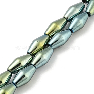 Electroplated Synthetic Magnetic Hematite Beads Strands, Bicone, Green Plated, 6.2~6.5x12~12.5mm, Hole: 1.4mm, about 33pcs/strand, 16.89''(42.9cm)(G-Z032-B01-02A)