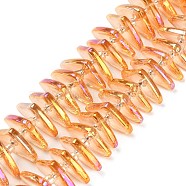 Electroplate Glass Beads Strands, Triangle, Orange, 9x15.5~16x2.8~3mm,Hole:1mm, about 119~131pcs/strand, 24.21''~24.41''(61.5~62cm)(GLAA-K061-04A-FR02)