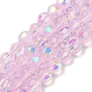 Electroplate Glass Beads Strands, Half AB Color Plated, Faceted, Round, Pearl Pink, 8.5mm, Hole: 1.4mm, about 70pcs/strand, 21.65''(55cm)(EGLA-Q129-02A-AB01)