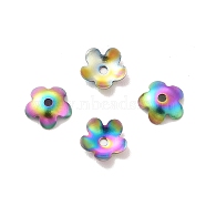 Ion Plating(IP) 304 Stainless Steel Bead Caps, Flower, 5-Petal, Rainbow Color, 5.5x6x1mm, Hole: 0.6mm(X-STAS-K113-01MC)